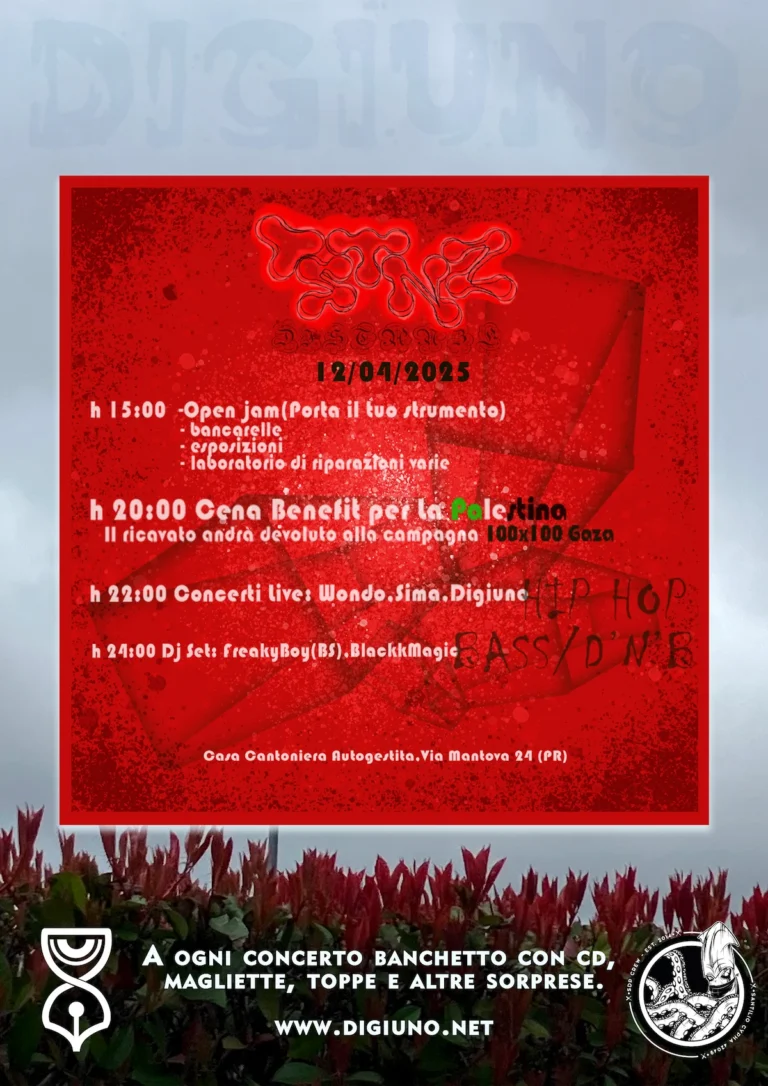 12 aprile DiStanze, giornata benefit per la Palestina con SDP Crew alla Casa Cantoniera di Parma per 100x100 Gaza